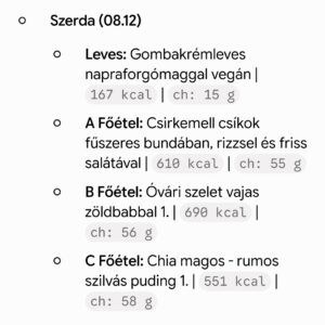 Szerdai menü