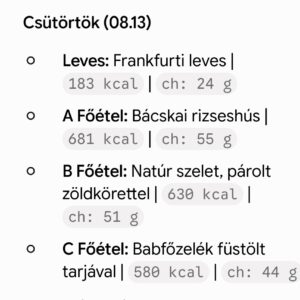 Csütörtöki menü