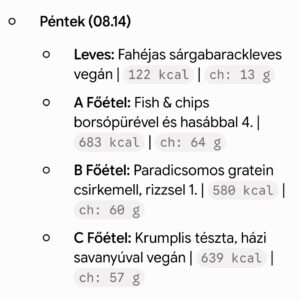 Pénteki menü