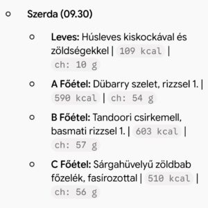 Szerdai menü