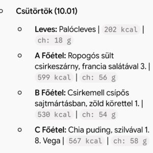 Csütörtöki menü