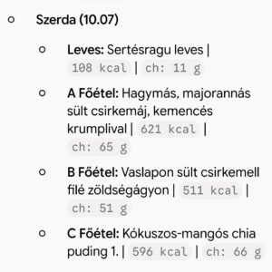 Szerdai menü