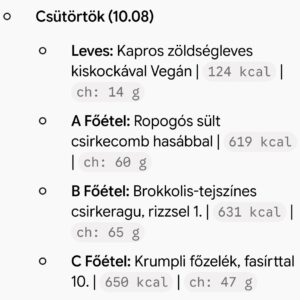Csütörtöki menü
