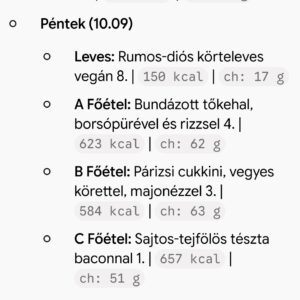 Pénteki menü