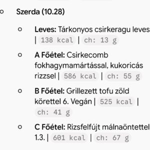 Szerdai menü