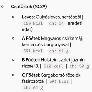 Csütörtöki menü